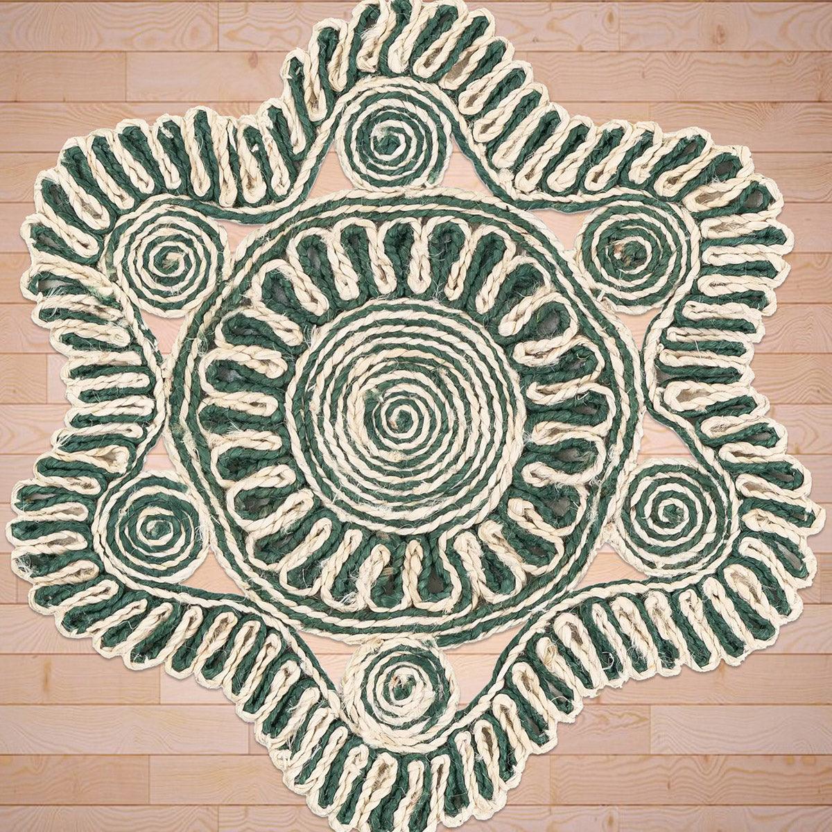 Green Hand Braided Entrance Beige Round Jute Rugs