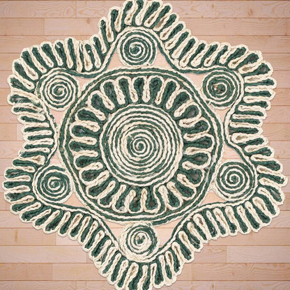 Green Hand Braided Entrance Beige Round Jute Rugs