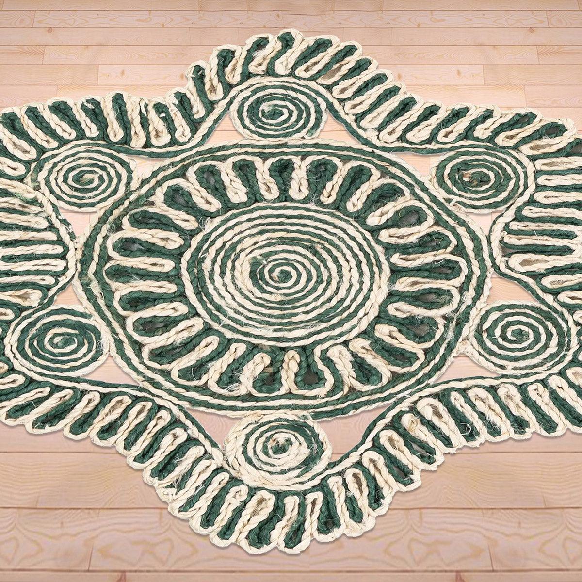 Green Hand Braided Entrance Beige Round Jute Rugs