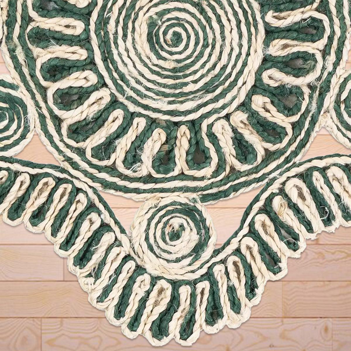 Green Hand Braided Entrance Beige Round Jute Rugs