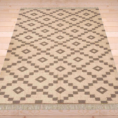 Indian Hand Woven Geometric Beige Brown Trendy Wool Jute Rug