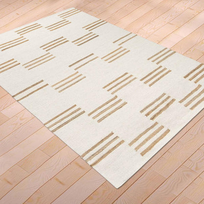 Indian Hand Woven Geometric White Brown Trendy Wool Jute Rug