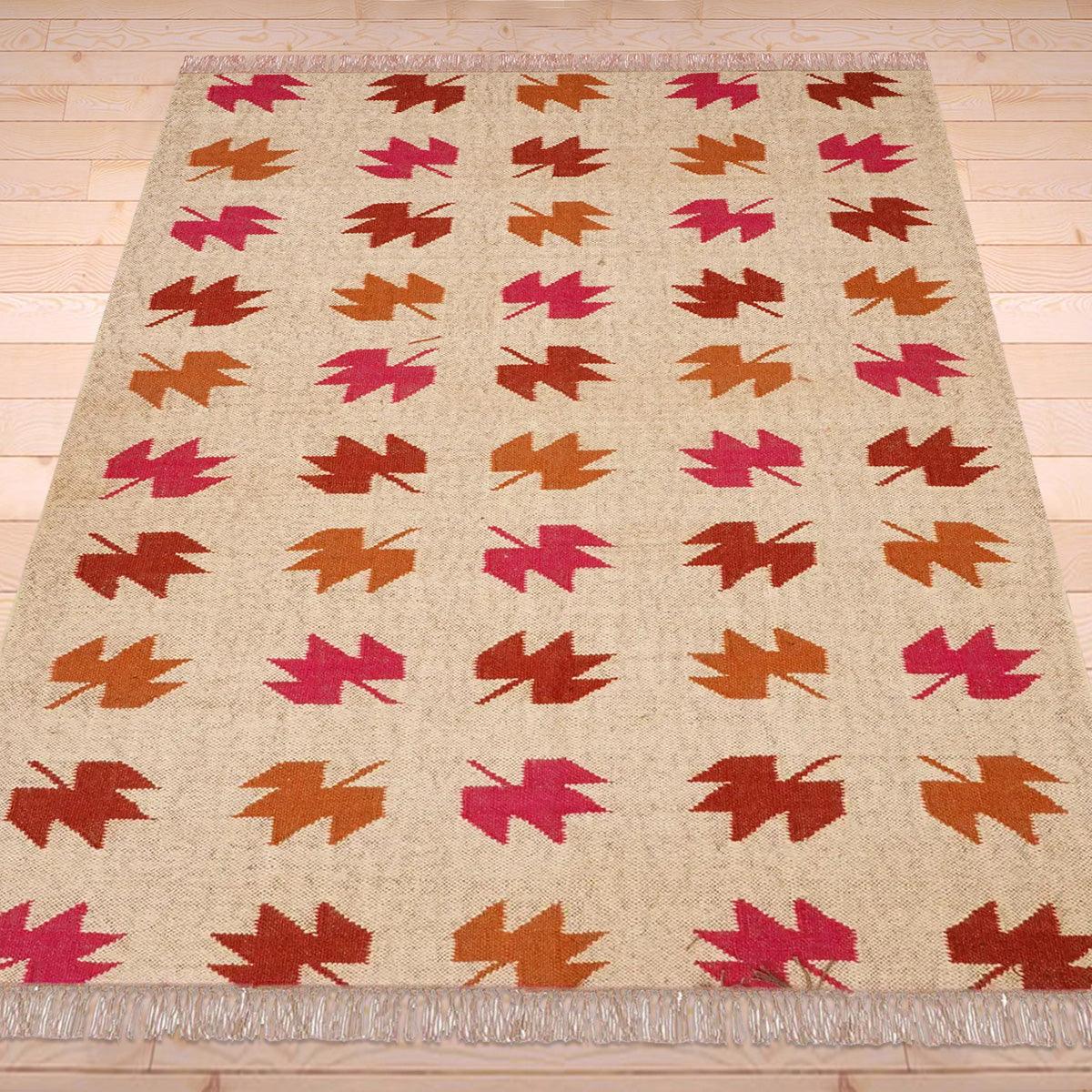 Indian Hand Woven Geometric Brown Multicolor Trendy Wool Jute Rug