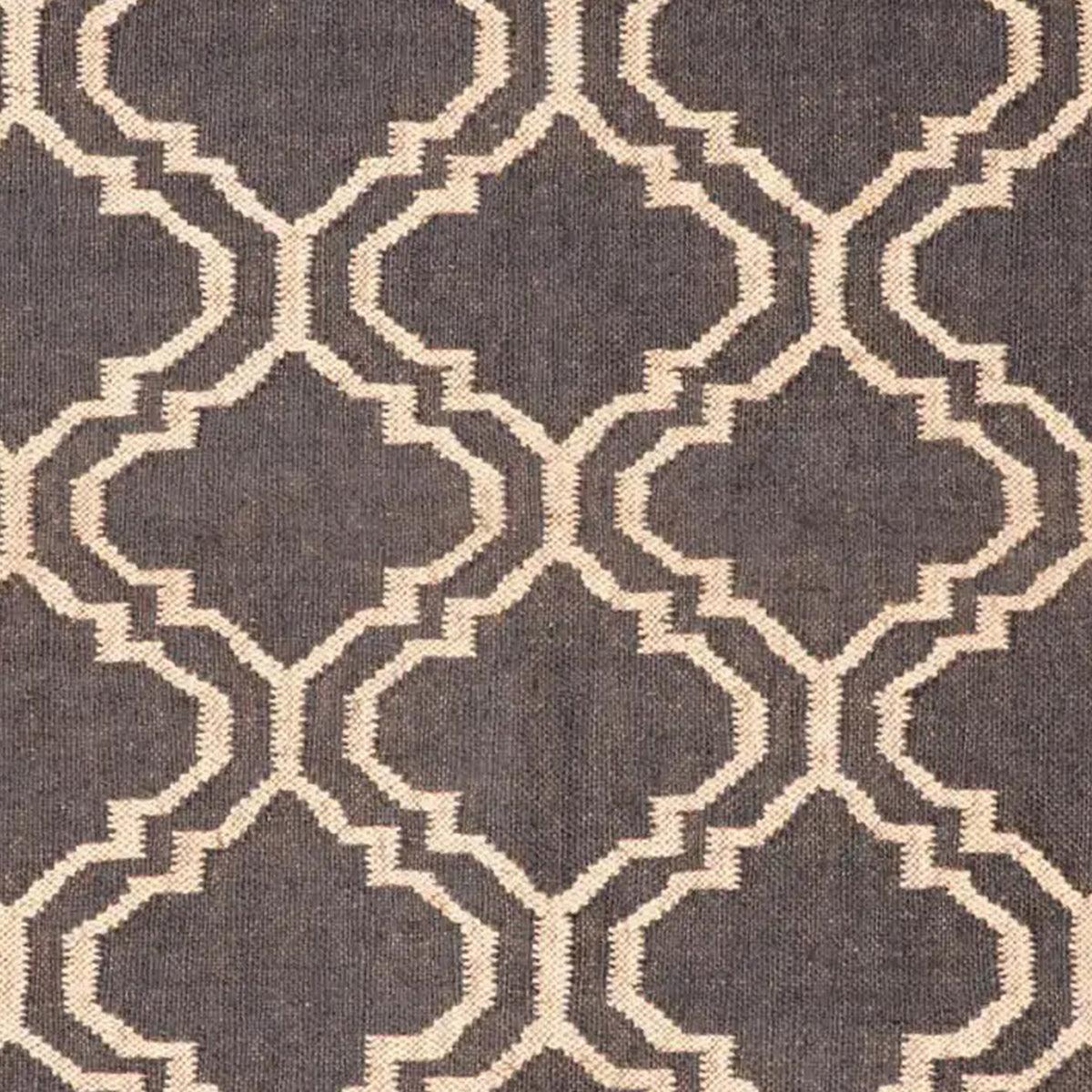 Black Brown Indian Hand Woven Geometric Trendy Wool Jute Rug