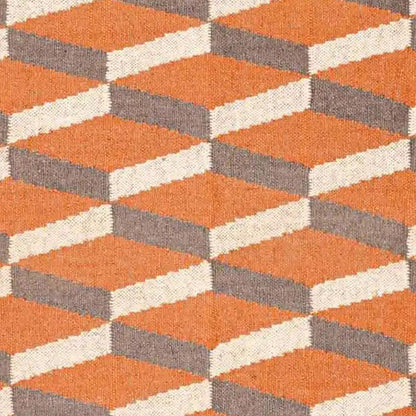 Orange Brown Indian Hand Woven Geometric Trendy Wool Jute Rug