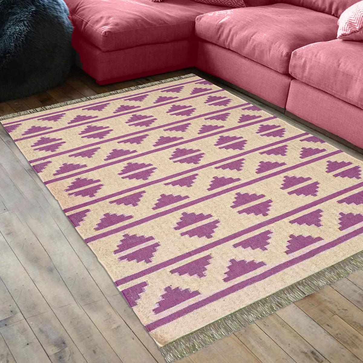 Purple Brown Indian Hand Woven Geometric Trendy Wool Jute Rug