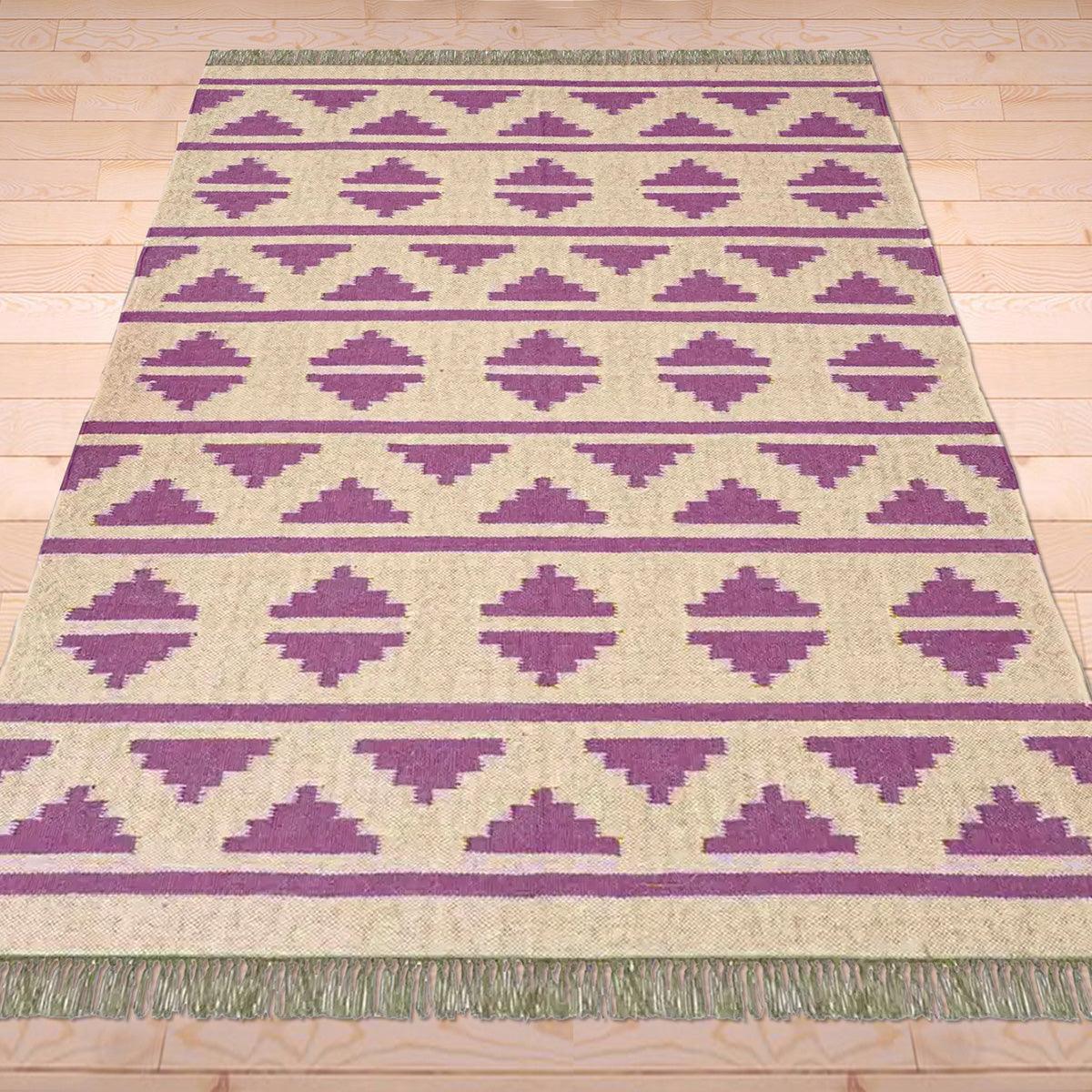 Purple Brown Indian Hand Woven Geometric Trendy Wool Jute Rug