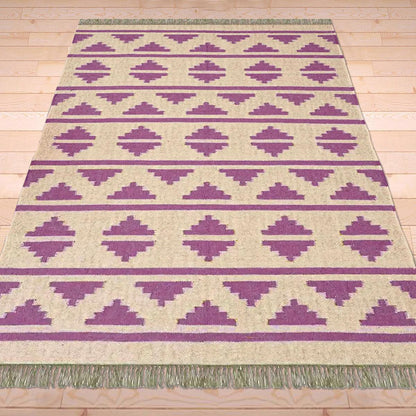 Purple Brown Indian Hand Woven Geometric Trendy Wool Jute Rug