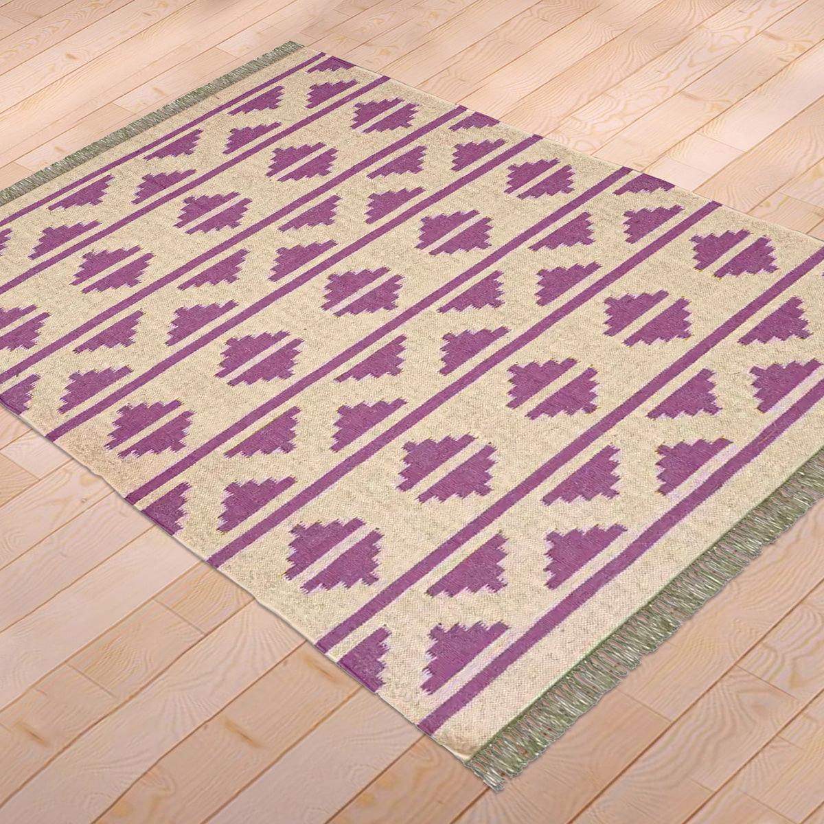 Purple Brown Indian Hand Woven Geometric Trendy Wool Jute Rug