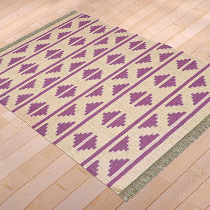 Purple Brown Indian Hand Woven Geometric Trendy Wool Jute Rug