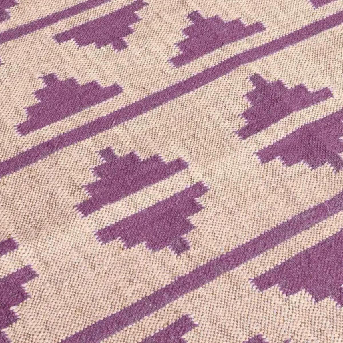 Purple Brown Indian Hand Woven Geometric Trendy Wool Jute Rug