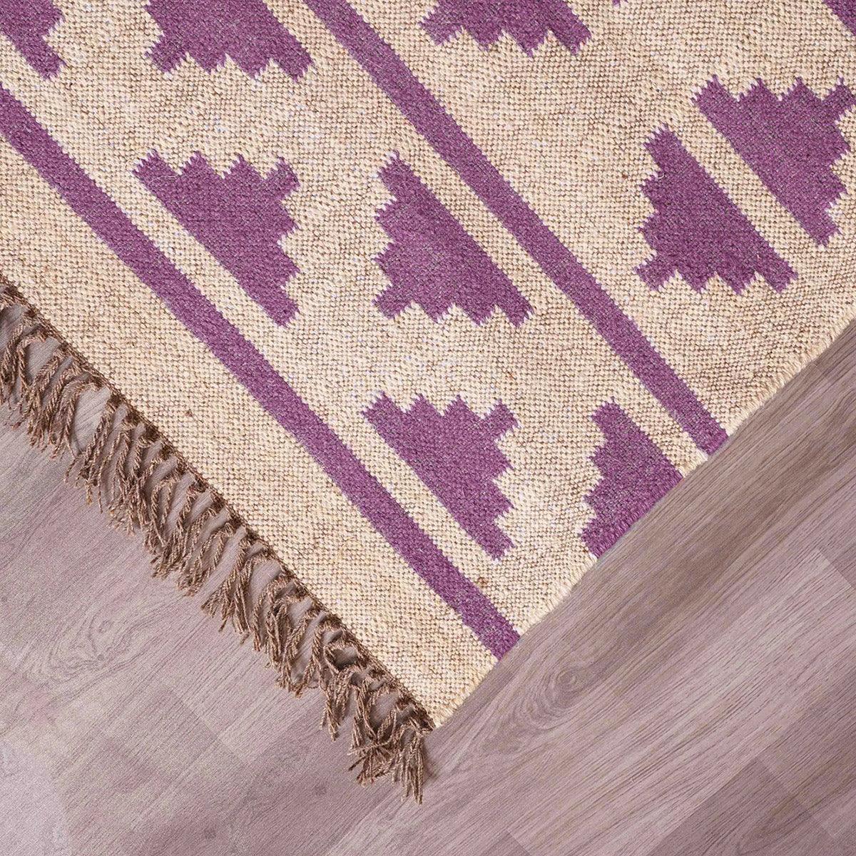 Purple Brown Indian Hand Woven Geometric Trendy Wool Jute Rug