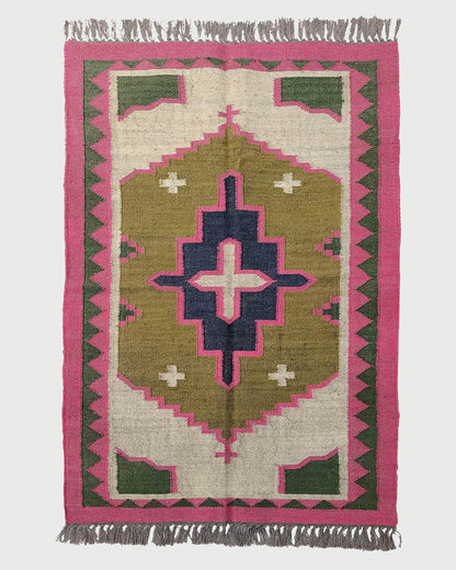 Multicolor Indian Hand Woven Geometric Bedroom Decor Wool Jute Rug