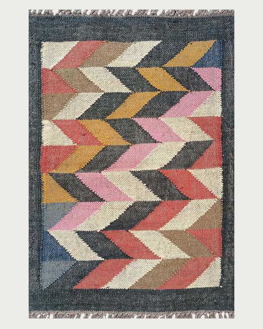 Indian Hand Woven Multicolor Geometric Home Decor Wool Jute Rug