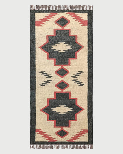 Indian Hand Woven Brown Black Geometric Hallway Decor Wool Jute Rug