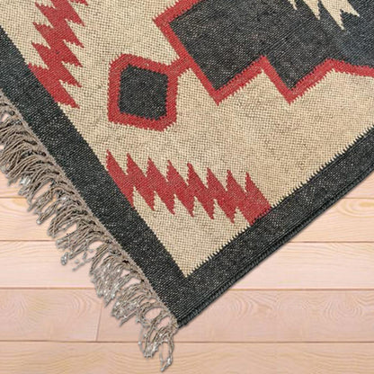 Indian Hand Woven Brown Black Geometric Hallway Decor Wool Jute Rug