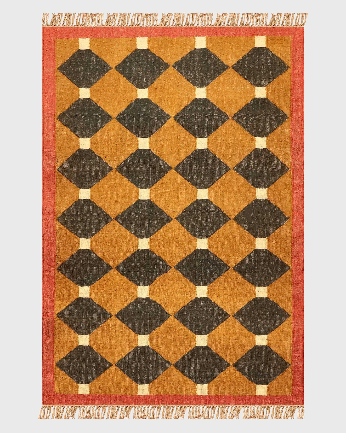 Indian Hand Woven Black Yellow Geometric Hallway Decor Wool Jute Rug