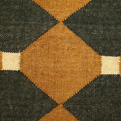 Indian Hand Woven Black Yellow Geometric Hallway Decor Wool Jute Rug