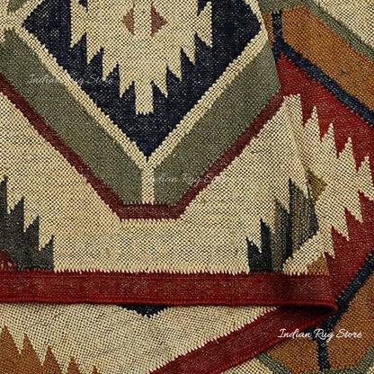 Multicolor Indian Hand Woven Geometric Dining Room Wool Jute Rug