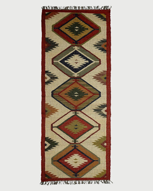 Multicolor Indian Hand Woven Geometric Dining Room Wool Jute Rug