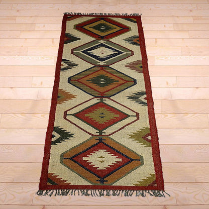 Multicolor Indian Hand Woven Geometric Dining Room Wool Jute Rug