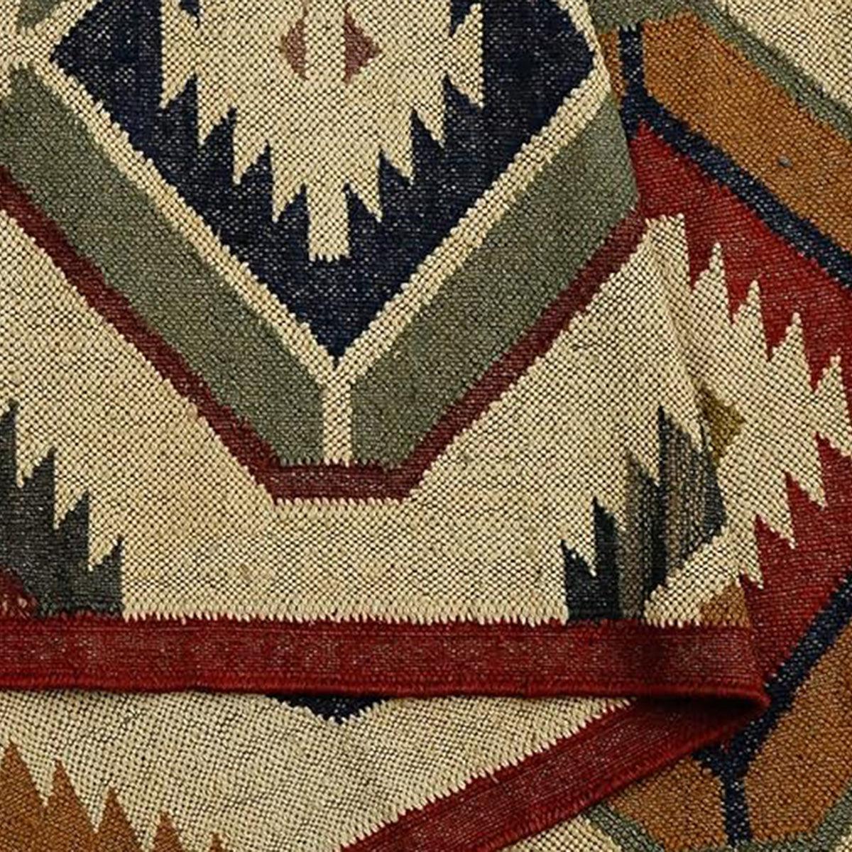 Multicolor Indian Hand Woven Geometric Dining Room Wool Jute Rug