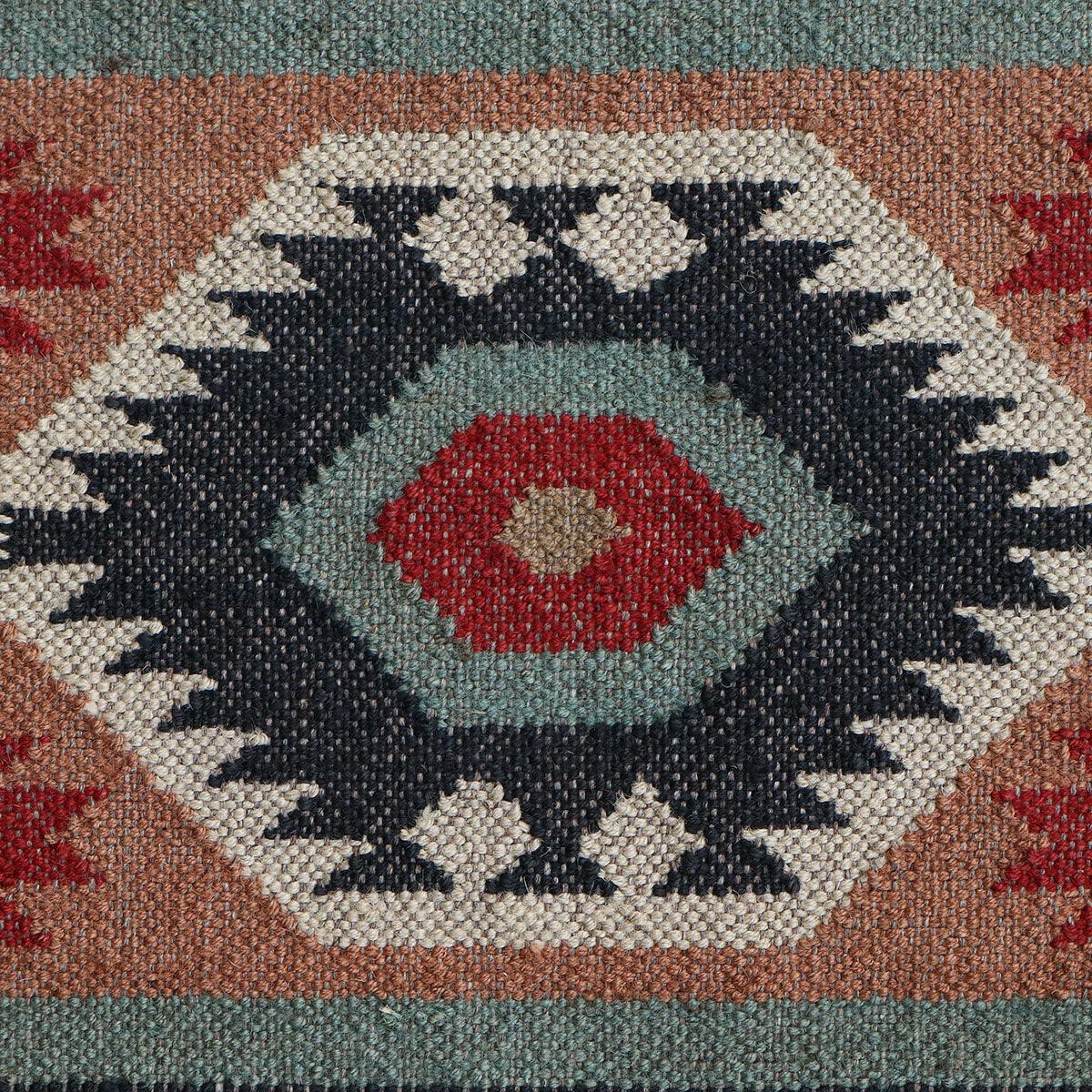 Red White Indian Hand Woven Geometric Dining Room Wool Jute Rug