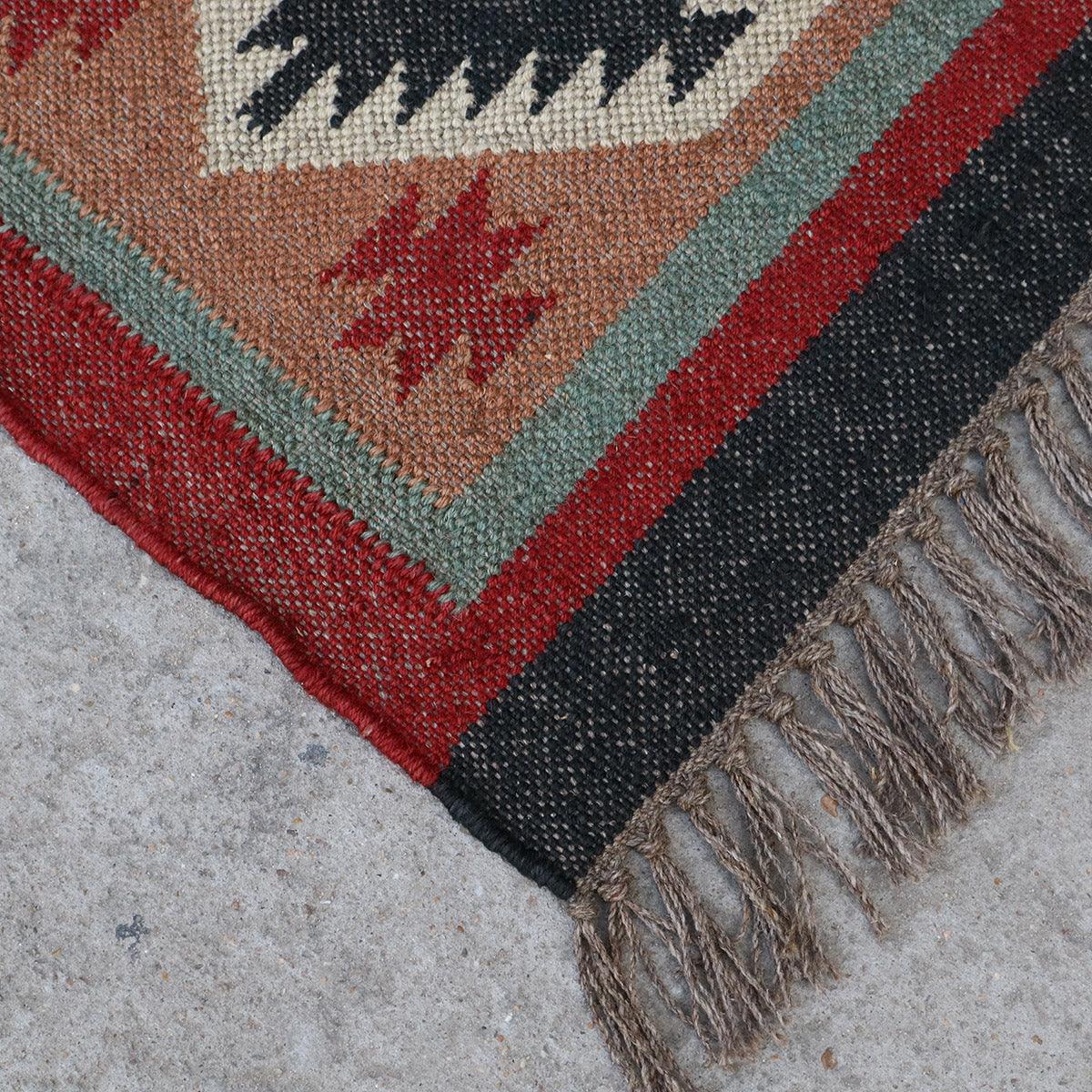 Red White Indian Hand Woven Geometric Dining Room Wool Jute Rug