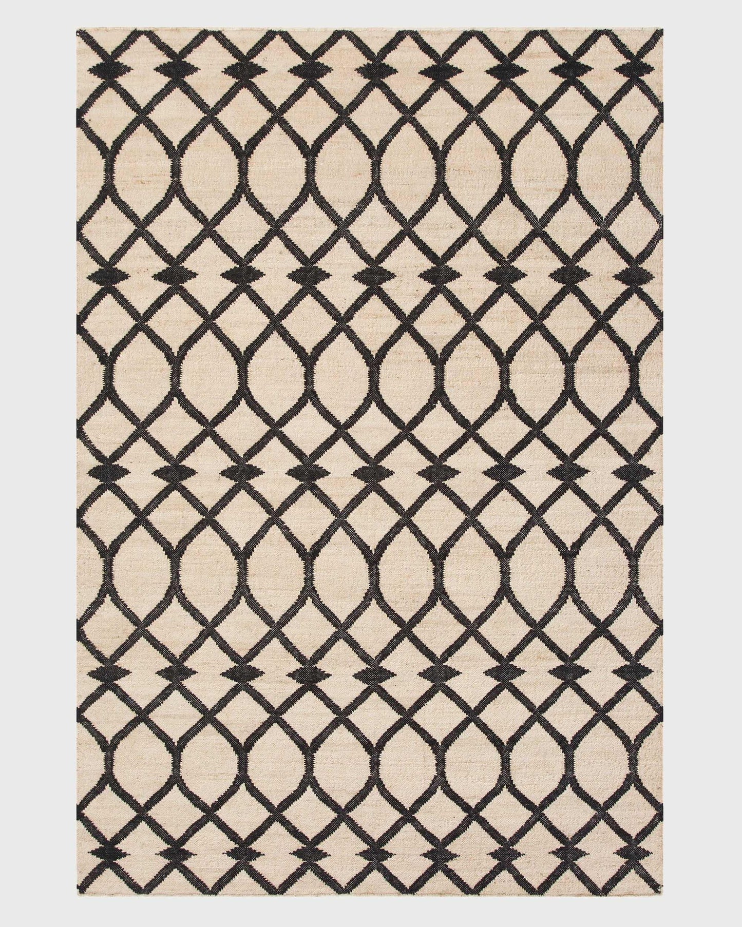 Beige Black Indian Hand Woven Geometric Dining Hall Beautiful Wool Jute Rug