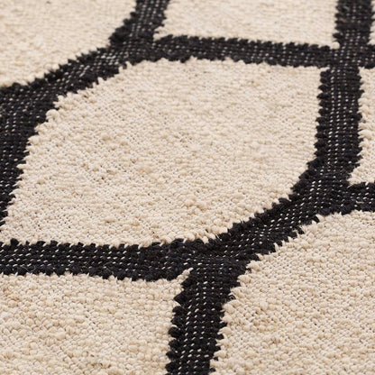 Beige Black Indian Hand Woven Geometric Dining Hall Beautiful Wool Jute Rug