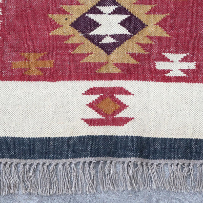 Hand Woven Indian Geometric Beautiful Traditional Multicolor Wool Jute Rug