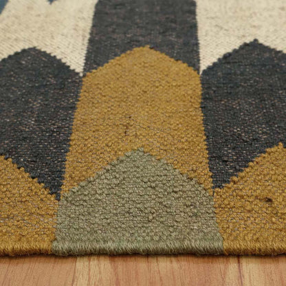 Indian Hand Woven Geometric Yellow Beige Wool Jute Rug - Indian Rug Store