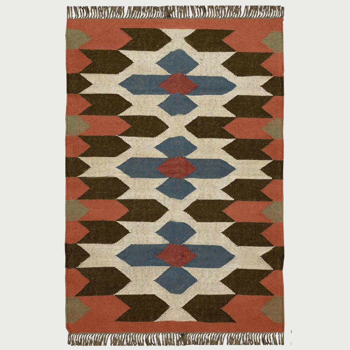 Brown Rust Multicolor Hand Woven Geometric Out House Woolo Jute Rug - Indian Rug Store