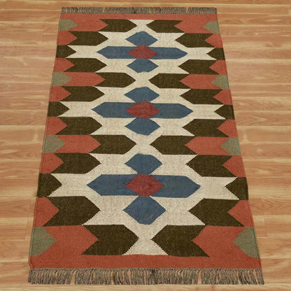 Brown Rust Multicolor Hand Woven Geometric Out House Woolo Jute Rug - Indian Rug Store