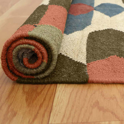 Brown Rust Multicolor Hand Woven Geometric Out House Woolo Jute Rug - Indian Rug Store