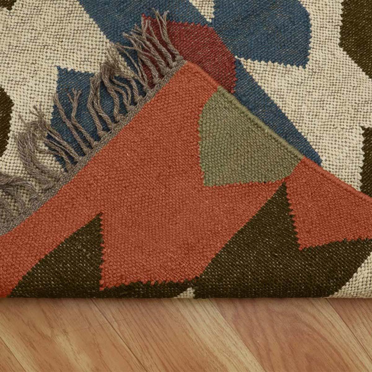 Brown Rust Multicolor Hand Woven Geometric Out House Woolo Jute Rug - Indian Rug Store