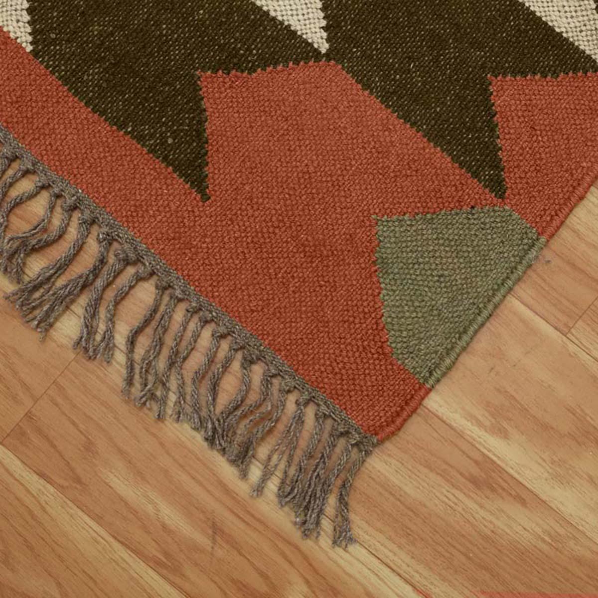 Brown Rust Multicolor Hand Woven Geometric Out House Woolo Jute Rug - Indian Rug Store