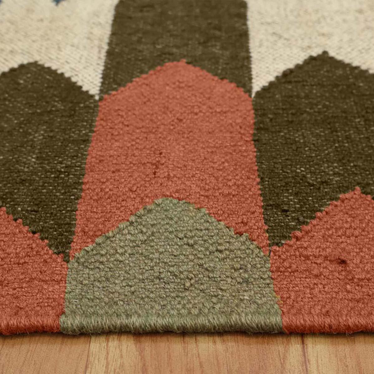 Brown Rust Multicolor Hand Woven Geometric Out House Woolo Jute Rug - Indian Rug Store