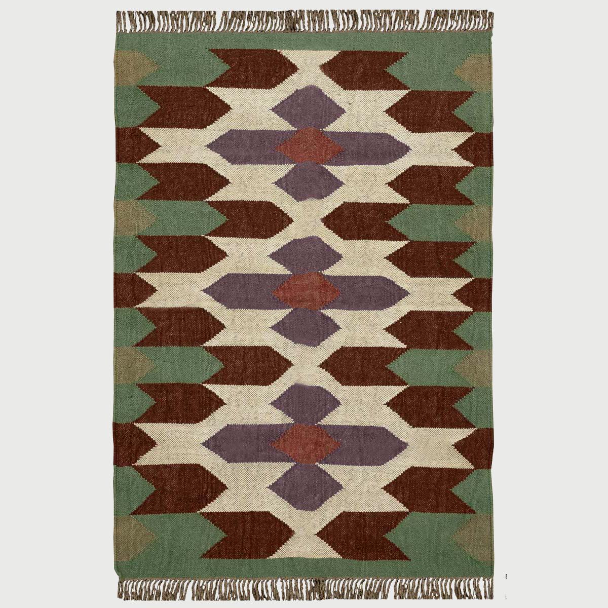 Rectangle Hand Woven Green Chocolate Brown Interior Wool Jute Rug - Indian Rug Store