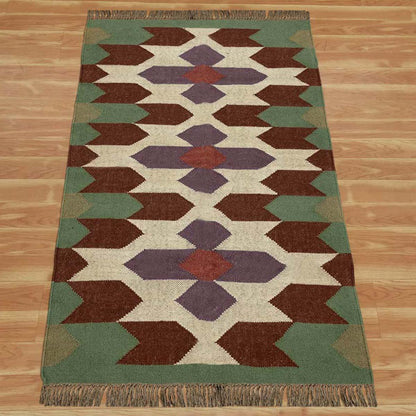 Rectangle Hand Woven Green Chocolate Brown Interior Wool Jute Rug - Indian Rug Store