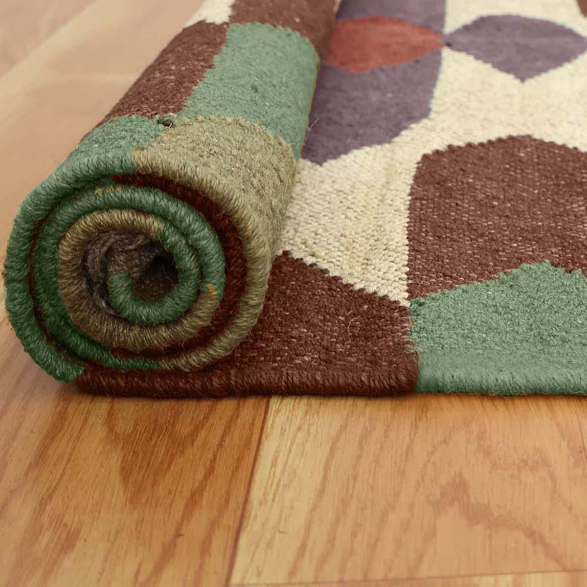 Rectangle Hand Woven Green Chocolate Brown Interior Wool Jute Rug - Indian Rug Store