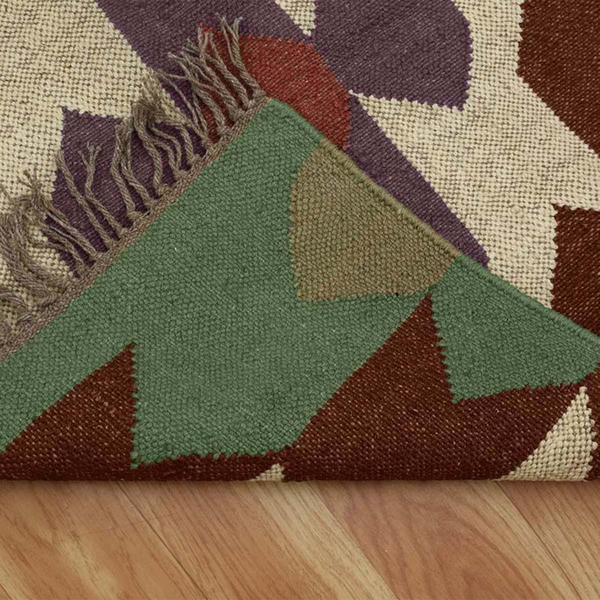 Rectangle Hand Woven Green Chocolate Brown Interior Wool Jute Rug - Indian Rug Store