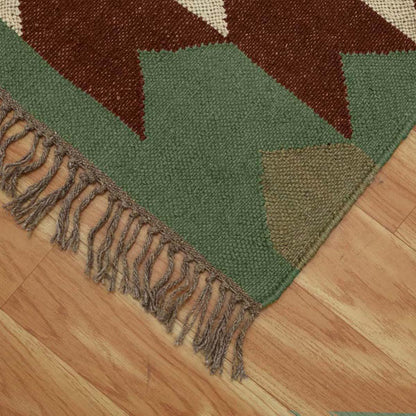 Rectangle Hand Woven Green Chocolate Brown Interior Wool Jute Rug - Indian Rug Store