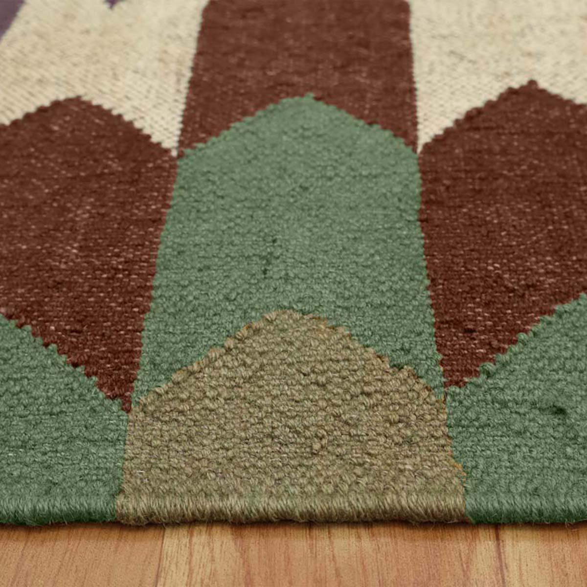 Rectangle Hand Woven Green Chocolate Brown Interior Wool Jute Rug - Indian Rug Store