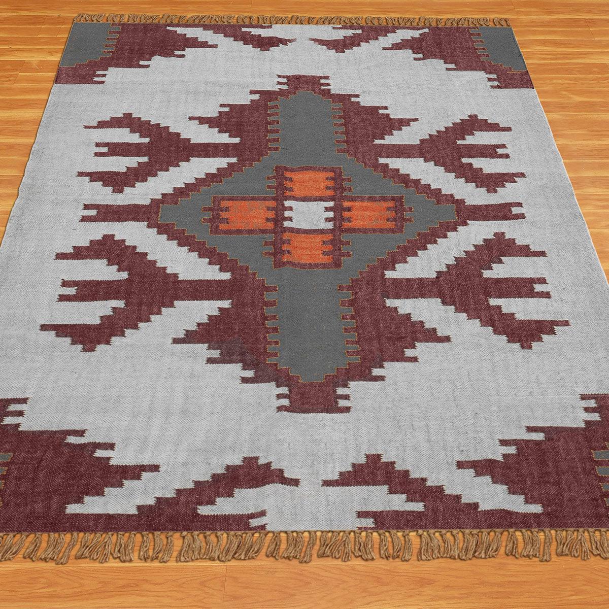 Geometric Hand Woven Gray Dark Brown Bedroom Decor Wool Jute Rug - Indian Rug Store