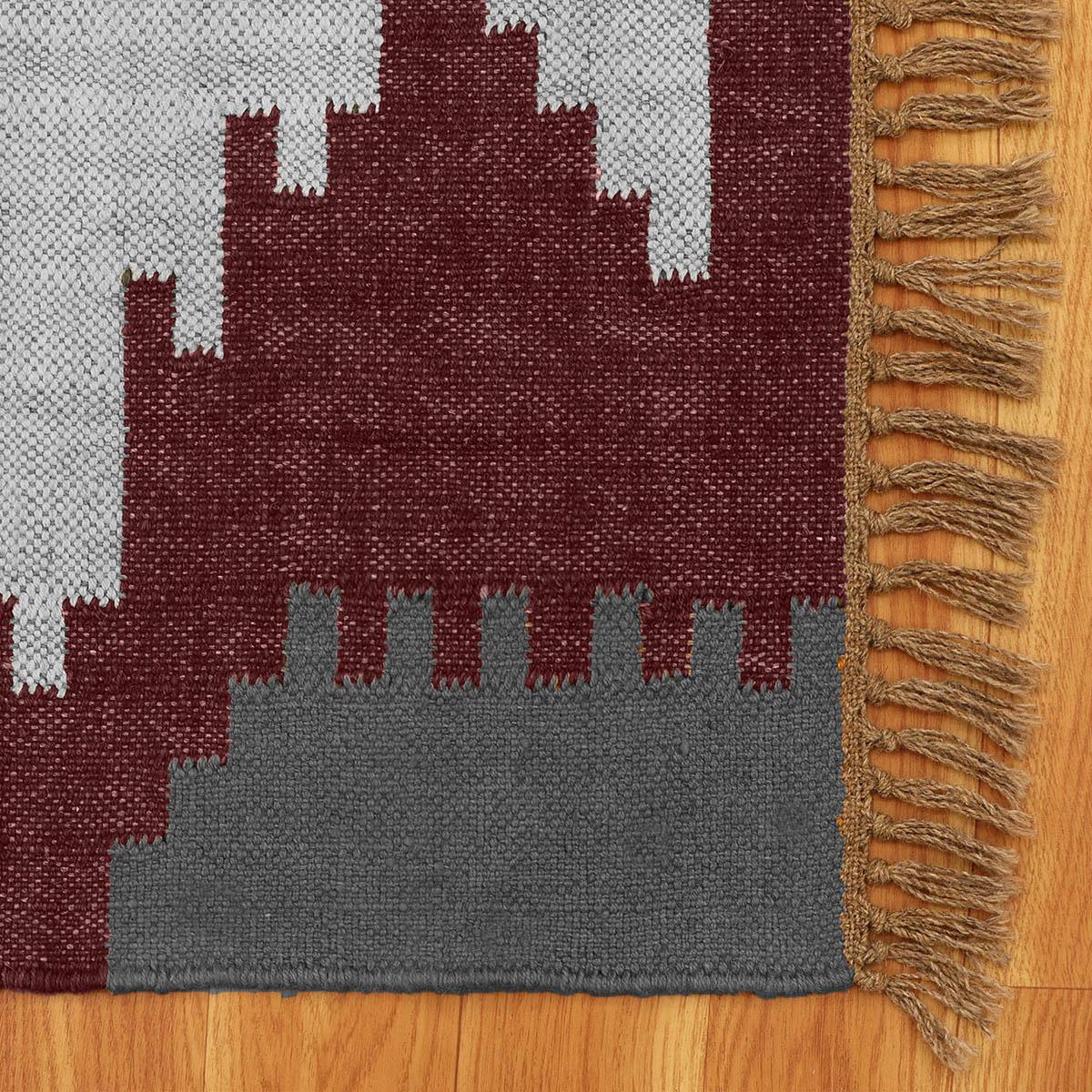 Geometric Hand Woven Gray Dark Brown Bedroom Decor Wool Jute Rug - Indian Rug Store