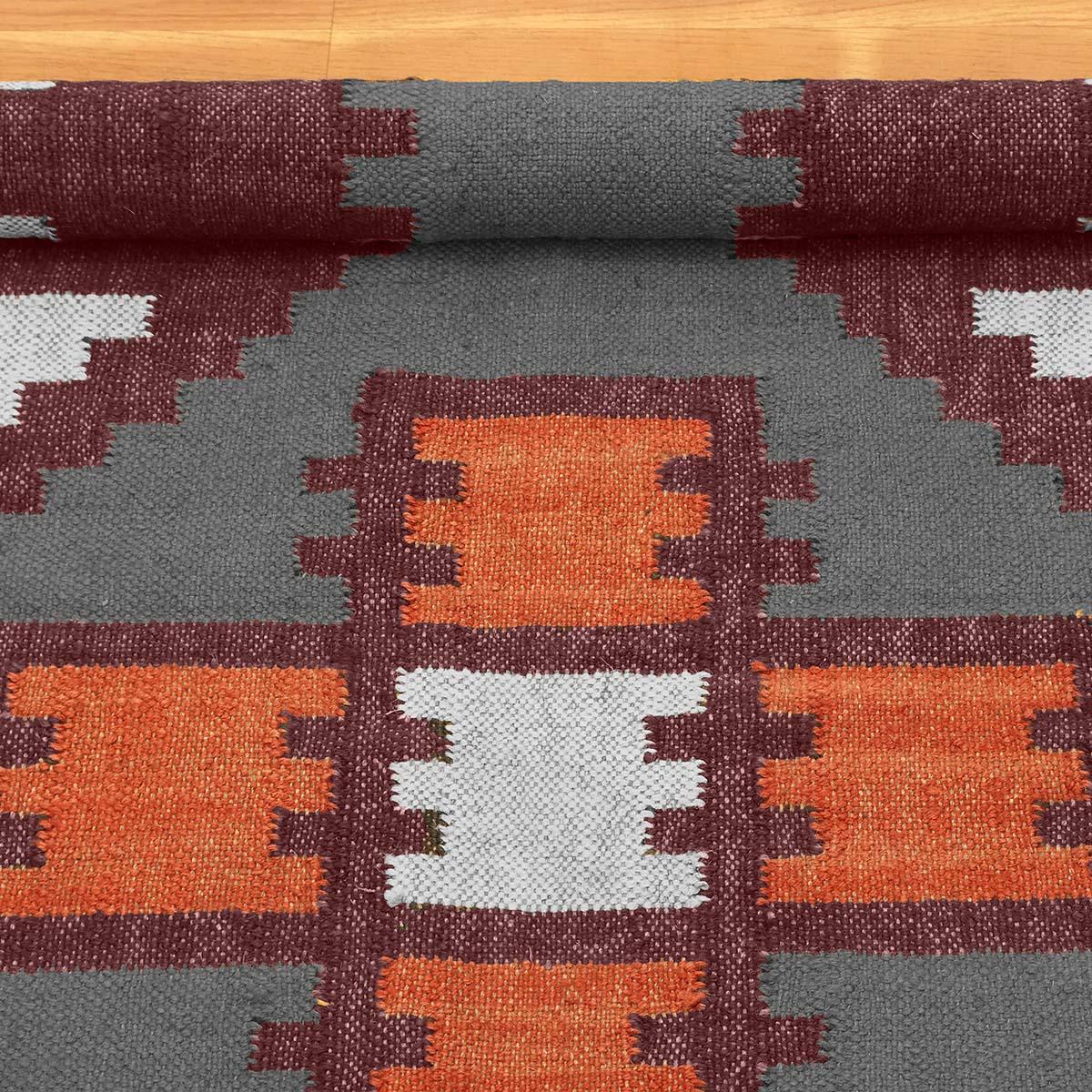 Geometric Hand Woven Gray Dark Brown Bedroom Decor Wool Jute Rug - Indian Rug Store