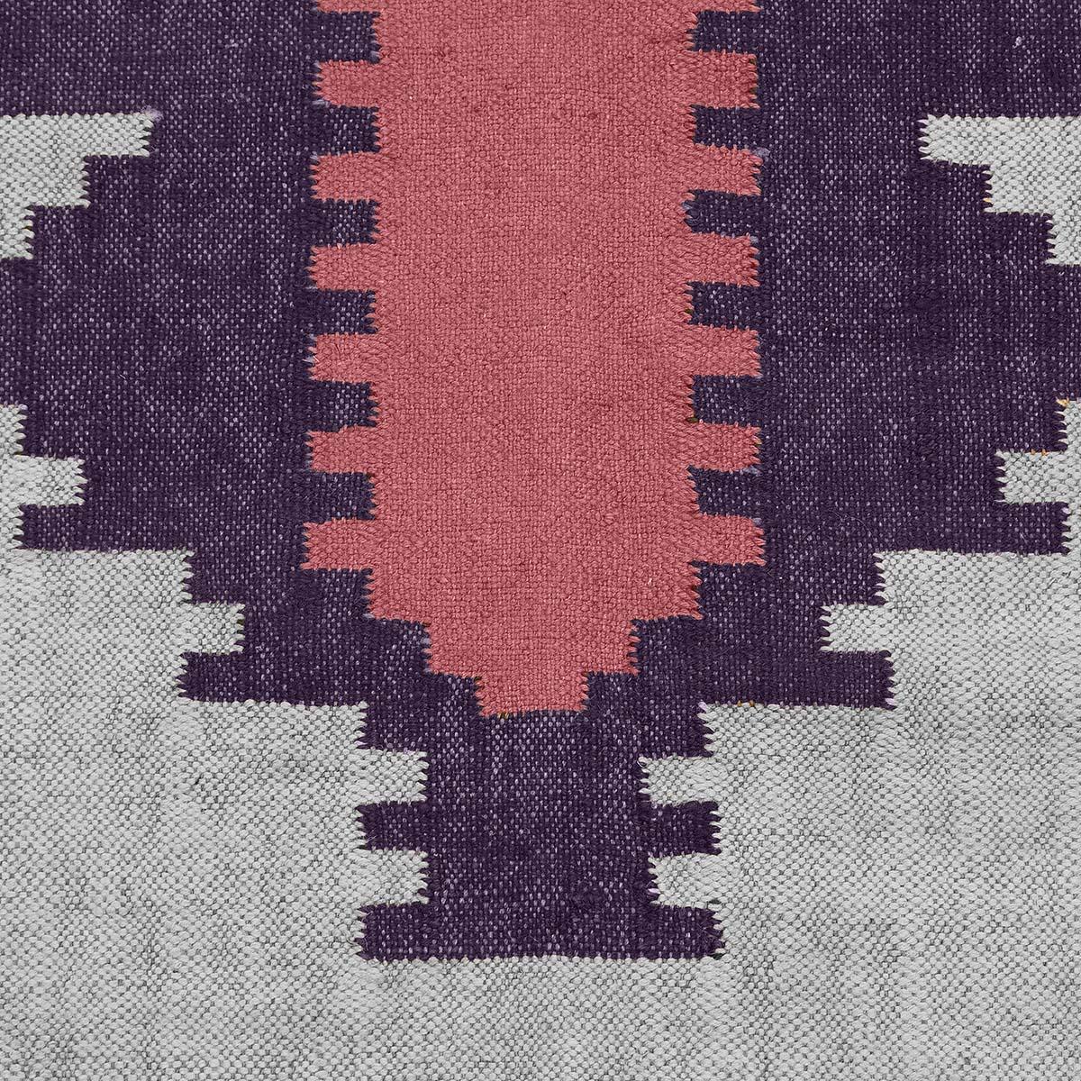 Rectangle Hand Woven Solid Pink Indigo Geometric Out House Wool Jute Rug - Indian Rug Store