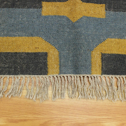 Indian Hand Woven Gray Yellow Musterd Geometric Wool Jute Rug - Indian Rug Store