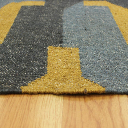 Indian Hand Woven Gray Yellow Musterd Geometric Wool Jute Rug - Indian Rug Store